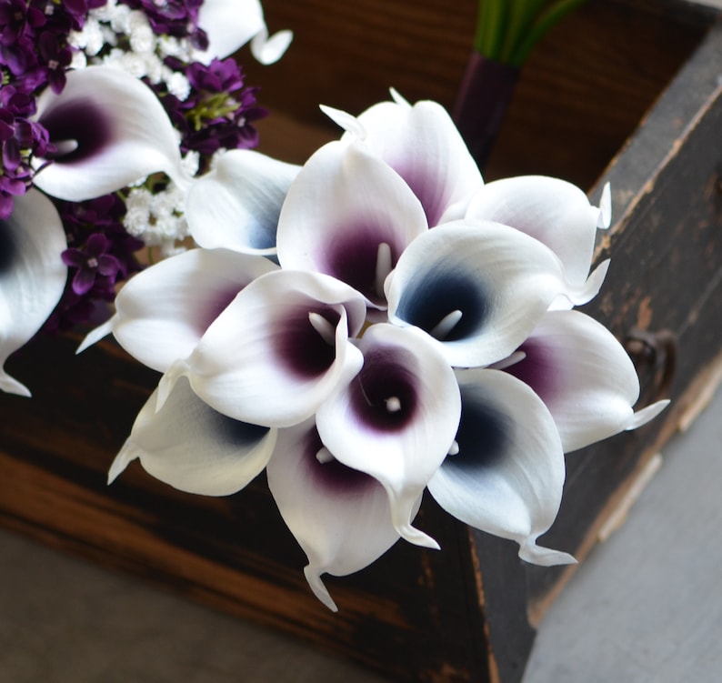 Navy Plum Calla Lilies Bouquets Silk Bridal Bouquet Etsy