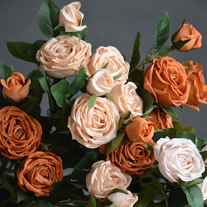 5 colors! Fall Decoration, Burnt Orange Roses, Terracotta Flowers, Toffee Rose, Real Looking Roses, Real Touch Roses, Cabbage Rose1548