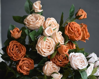 J-Rijzen 造花 コンボ バーントオレンジ テラコッタ ダリアの花 茎付き DIY ウェディングブーケ センターピース ベビーシャワー パーティ