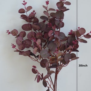 Faux Eucalyptus, Burgundy Eucalyptus, Fall flowers, Artificial Eucalyptus, Autumn Orange Eucalyptus, Faux Leaves, Fall Decor image 5