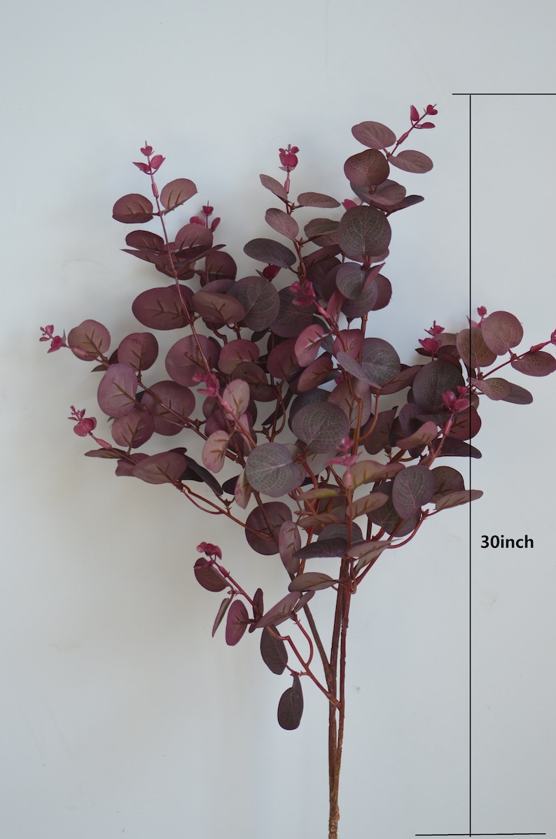 Faux Eucalyptus, Burgundy Eucalyptus, Fall flowers, Artificial Eucalyptus, Autumn Orange Eucalyptus, Faux Leaves, Fall Decor image 5