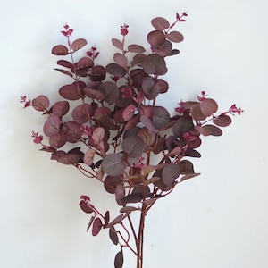 Faux Eucalyptus, Burgundy Eucalyptus, Fall flowers, Artificial Eucalyptus, Autumn Orange Eucalyptus, Faux Leaves, Fall Decor image 3