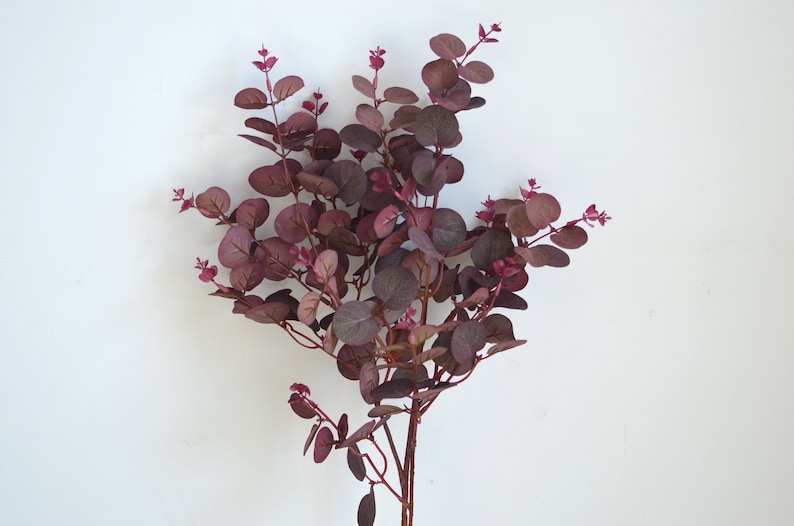 Faux Eucalyptus, Burgundy Eucalyptus, Fall flowers, Artificial Eucalyptus, Autumn Orange Eucalyptus, Faux Leaves, Fall Decor image 3