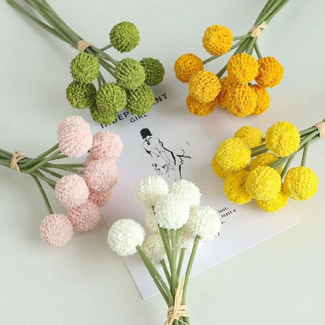 Artificial Yellow Flowers, Faux Wildflowers, Ball Chrysanthemum, Fake