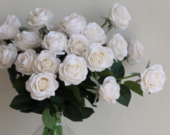 16"Morandi White Roses, Real Touch Roses, Real Touch Flowers, Silk Roses, Fake Flowers, White Flowers, Garden Flower Gift