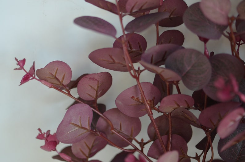 Faux Eucalyptus, Burgundy Eucalyptus, Fall flowers, Artificial Eucalyptus, Autumn Orange Eucalyptus, Faux Leaves, Fall Decor image 6