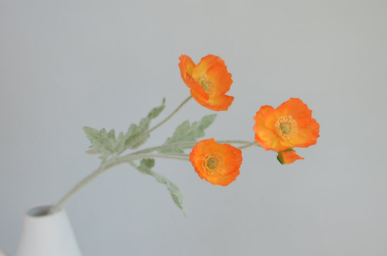 Pavot artificiel 23, fleurs sauvages en soie, pavot en soie, fleur artificielle artificielle, fleurs sauvages artificielles/décoration de la maison/cadeau/décoration de cuisine Light orange
