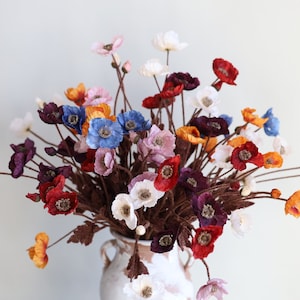 20&quot; Silk Poppy Flower, Dusty Blue Purple Artificial Flower, Fall Wedding/Home Decoration/Gift