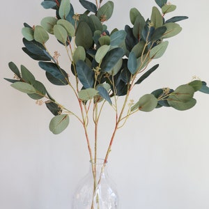 31 Faux Pink Eucalyptus Stems, Artificial Blush Eucalyptus, Holiday Home Decor/Fall Decor/Wedding/gift image 3