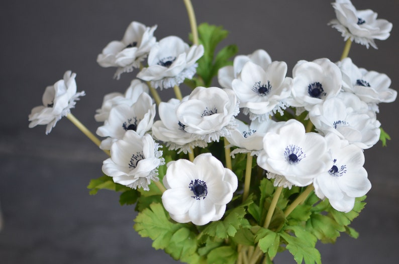 Deep Blue Center Anemones Real Touch Flowers, Centerpieces, Decorative Flowers Navy Blue Anemones image 5