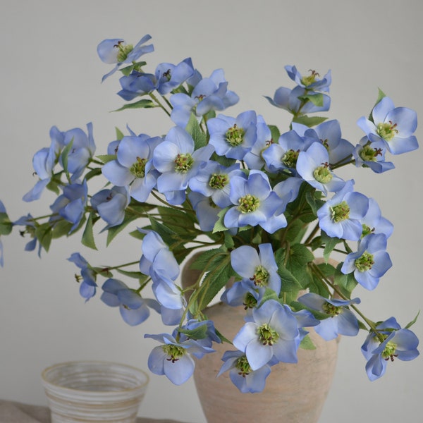 17.5" Artificial Hellebores, Blue Flowers, Faux Florals, Faux Flowers, Faux Wildflowers, Fake Flowers/Home/Kitchen Decorations/Gifts