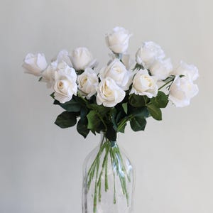 16&quot; White Roses, White Faux Flowers By Stem, Artificial Flowers, Real Touch Flowers, Real Touch Roses, Faux Roses