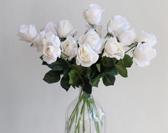 16" White Roses, White Faux Flowers By Stem, Artificial Flowers, Real Touch Flowers, Real Touch Roses, Faux Roses