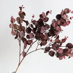 Faux Eucalyptus, Burgundy Eucalyptus, Fall flowers, Artificial Eucalyptus, Autumn Orange Eucalyptus, Faux Leaves, Fall Decor image 2