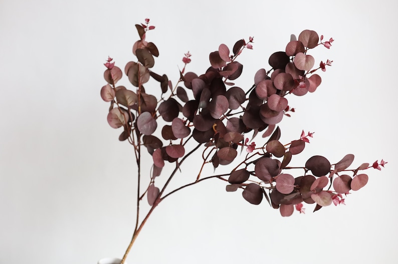 Faux Eucalyptus, Burgundy Eucalyptus, Fall flowers, Artificial Eucalyptus, Autumn Orange Eucalyptus, Faux Leaves, Fall Decor image 2