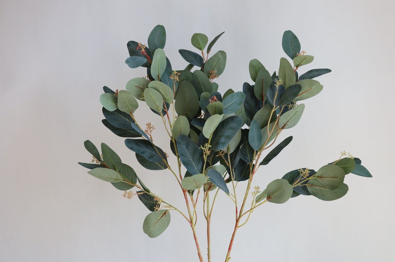 31 Faux Pink Eucalyptus Stems, Artificial Blush Eucalyptus, Holiday Home Decor/Fall Decor/Wedding/gift image 4