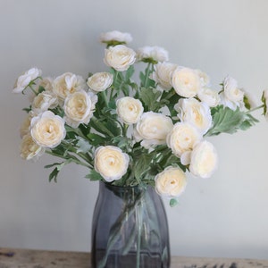 18.5&quot; Faux Light Champagne Ranunculus, Peach Ranunculus, Artificial Ranunculus Flowers, Holiday Hosting Decor/Garden Flower Gift