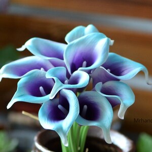 10 Blue Purple Real Touch Calla Lily Silk Bridal Bouquets - Etsy