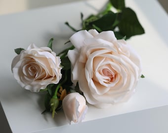 27.5" Artificial Roses,  Real Touch Roses, Blush Pink Roses, Cream Pink Roses/Gift