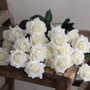 16&quot; White Roses, Real Touch Roses, Real Touch Flowers, Silk Roses, Fake Flowers, White Flowers, Garden Flower Gift