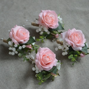 12 Boutonneres Light Coral Champagne Rose Boutonniere Real Touch Flowers Rose Groom Groomen Silk Flower Boutonniere