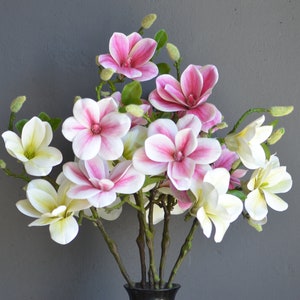 Magnolia Flower, Artificial Flowers, White Magnolia Branch, Faux Flowers, Real Touch Flowers