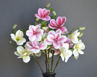 Magnolia Flower, Artificial Flowers, White Magnolia Branch, Faux Flowers, Real Touch Flowers