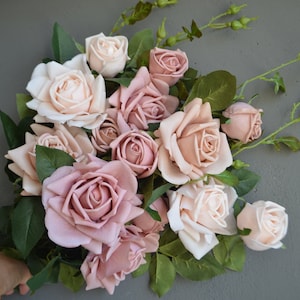 Morandi Pink Roses, White Roses, Dusty Rose Flower, Pale Pink Roses, Beige Blush Rose, Real Touch Roses, Realistic flower2057