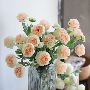 20" Artificial Ranunculus Flowers, Faux Ranunculus, Peach Silk Ranunculus, Fake Ranunculus/Home Decor/Gift