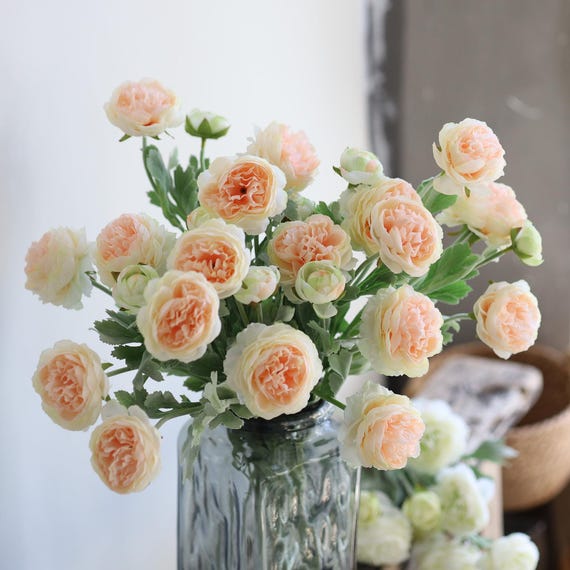 20" Artificial Ranunculus Flowers, Faux Ranunculus, Peach Silk Ranunculus, Fake Ranunculus/Home Decor/Gift