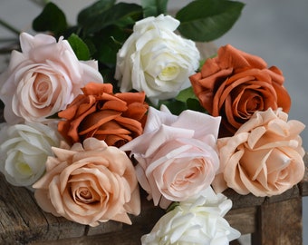 White Roses, Terracotta Flowers, Fall Decoration, Burnt Orange Roses, Toffee Rose, Rust flowers, Real Touch Roses, Realistic flower