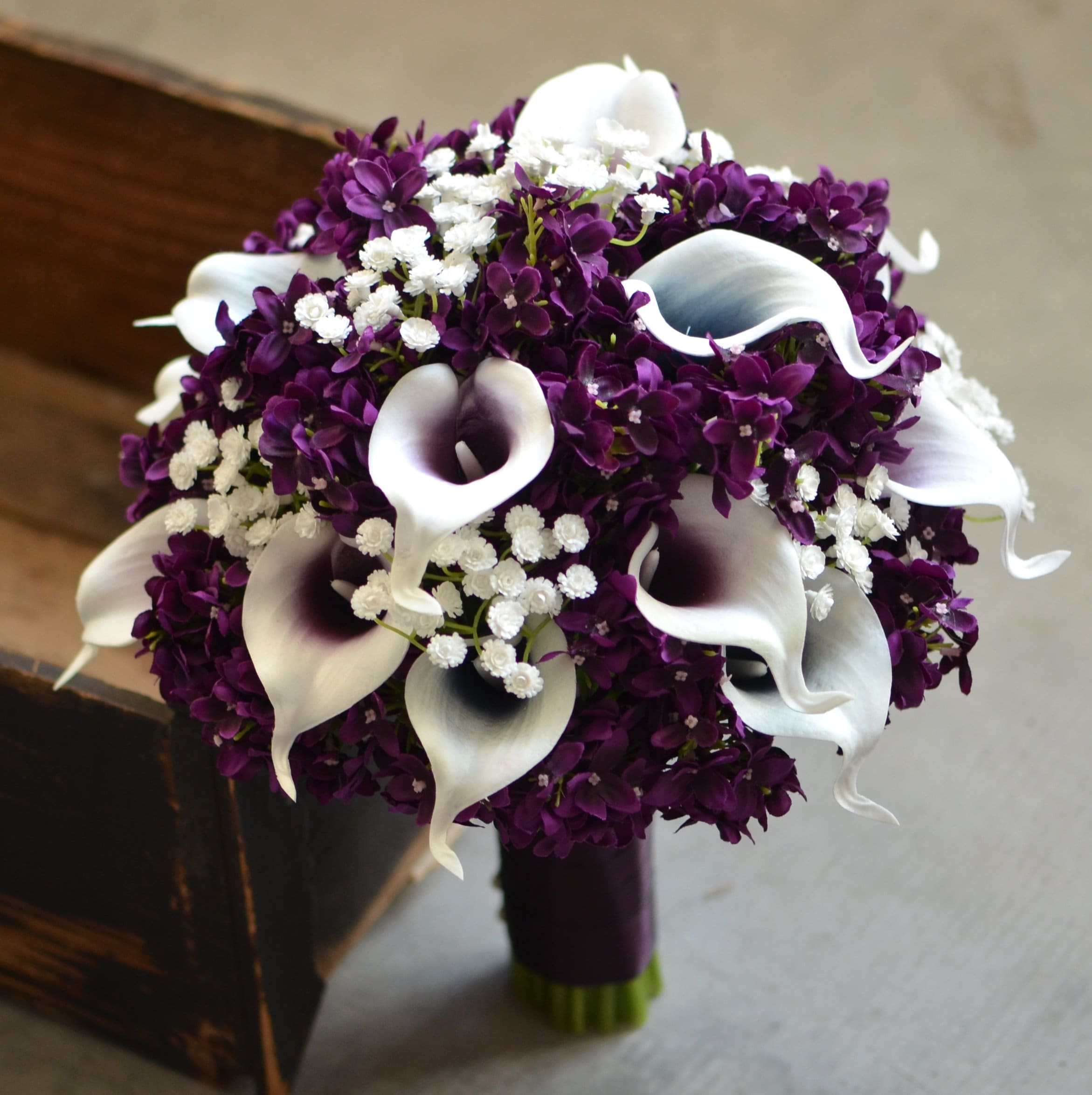 Navy Plum Calla Lilies Bouquets Silk Bridal Bouquet Etsy