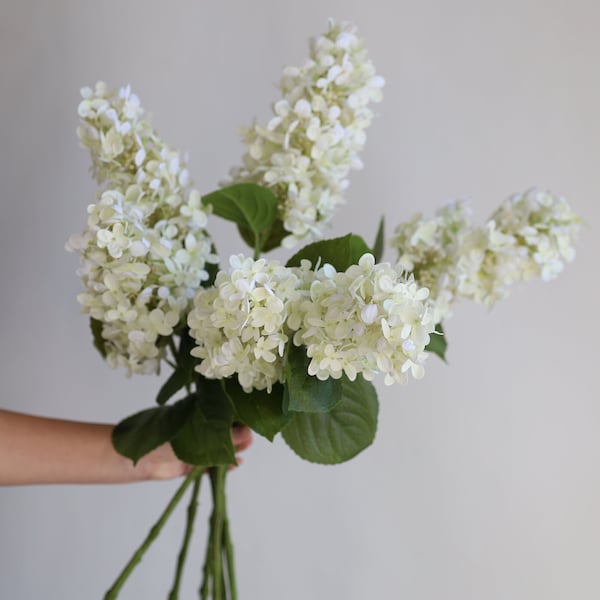 27.5" Real Touch Large Cone Shaped Artificial Hydrangeas Stem, Conic Artificial White Flowers, /DIY Floral/Wedding/Home Decoration/Gift