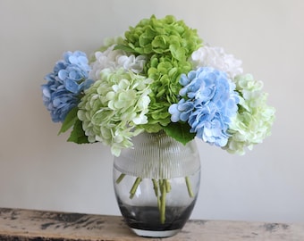 12" Real Touch hydrangea Flowers, Green Artificial Hydrangeas, Faux White hydrangeas, Wedding Decor/Home Decor/Gift For Her