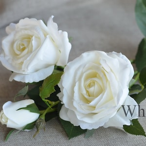 3 Heads White Roses, Real Touch Roses,Blush Garden Roses, Pale Pink Roses, Mauve Lavender Rose, Real Touch Roses, Realistic flower011
