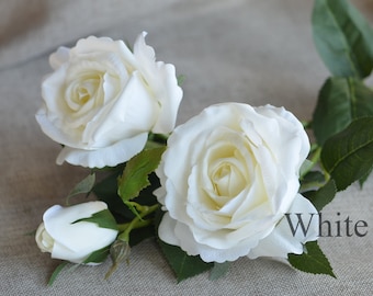 3 hoofden witte rozen, echte Touch rozen, Blush tuinrozen, bleke roze rozen, mauve lavendel Rose, Real Touch rozen, realistische bloem011