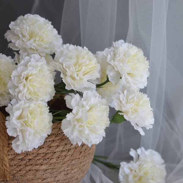 3 Colors! White Ivory Carnations, Real Touch white Carnations, Artificial flowers, Gift For Her, Gift For Mom371