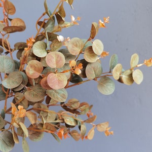 Faux Eucalyptus, Burgundy Eucalyptus, Fall flowers, Artificial Eucalyptus, Autumn Orange Eucalyptus, Faux Leaves, Fall Decor Fall orange