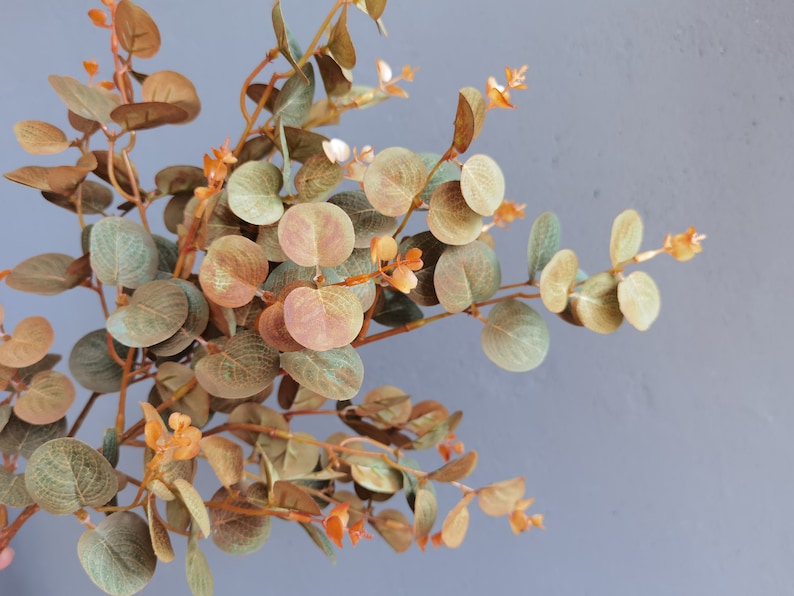 Faux Eucalyptus, Burgundy Eucalyptus, Fall flowers, Artificial Eucalyptus, Autumn Orange Eucalyptus, Faux Leaves, Fall Decor Fall orange