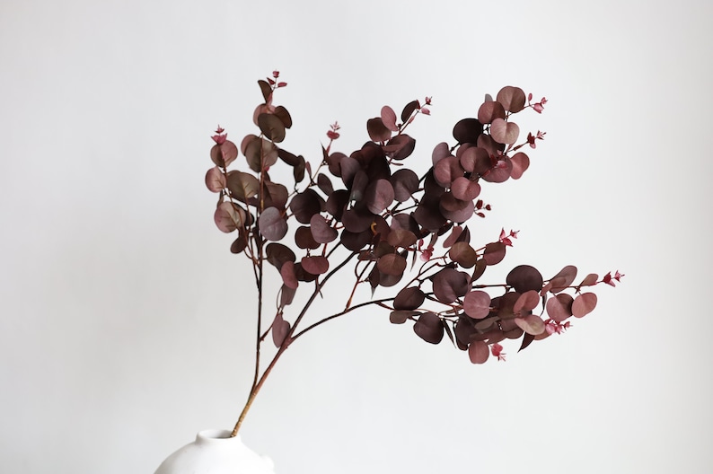 Faux Eucalyptus, Burgundy Eucalyptus, Fall flowers, Artificial Eucalyptus, Autumn Orange Eucalyptus, Faux Leaves, Fall Decor Burgundy