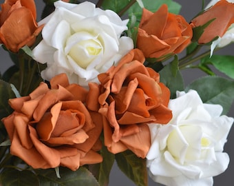 Burnt Orange Flowers, Burnt Orange Roses, Burnt Orange Decor, Home Decoration, Terracotta flowers, DIY Wedding Bouquets, real touch flowers