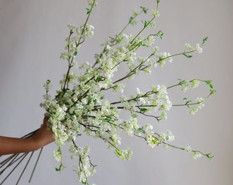 39"Mini White Blossom Artificial Flowers, Faux Flowers, Fake White Flowers/Fake Plants/Silk Flowers/Garden Flower Gift