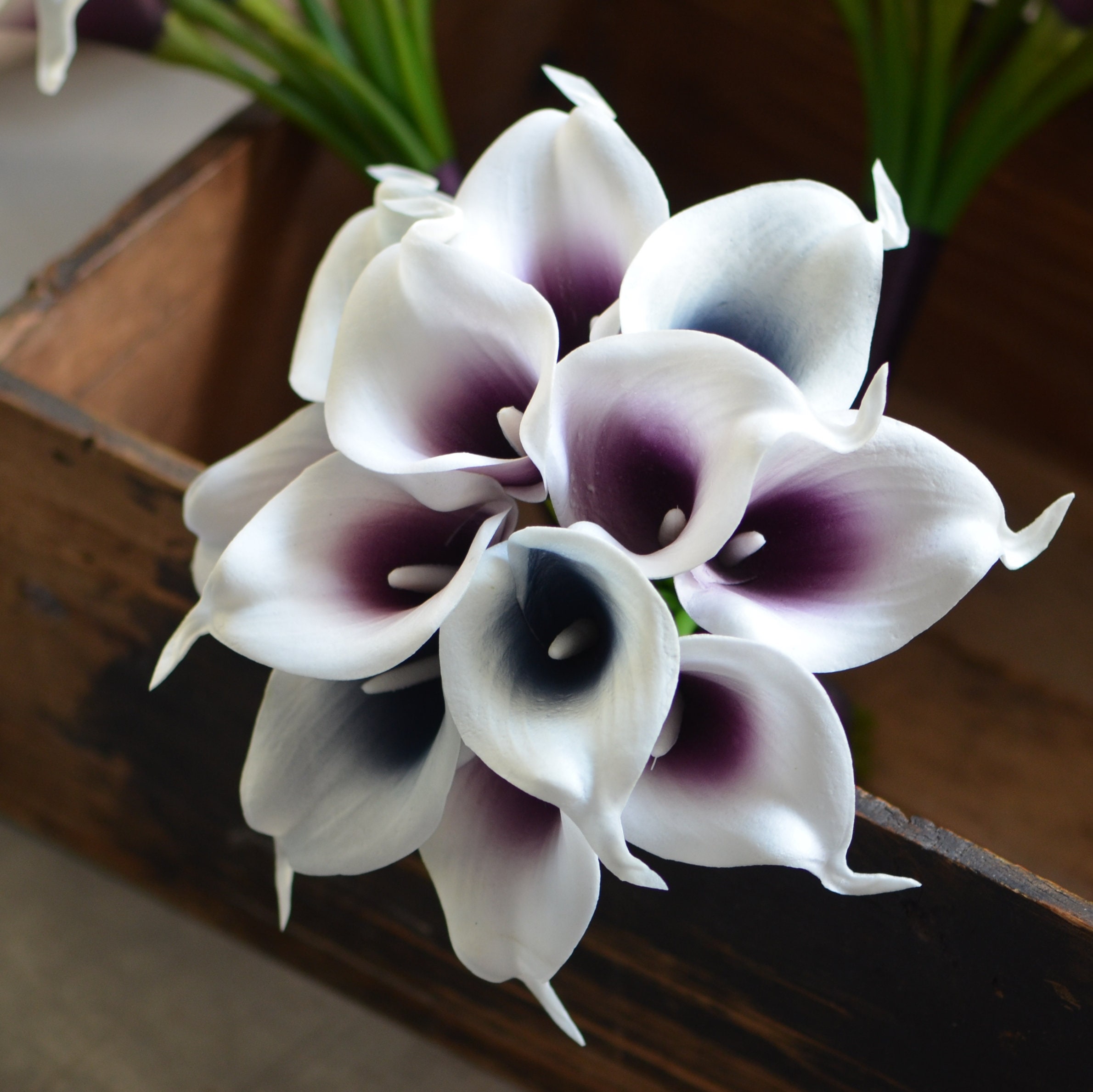 Navy Plum Calla Lilies Bouquets Silk Bridal Bouquet Etsy