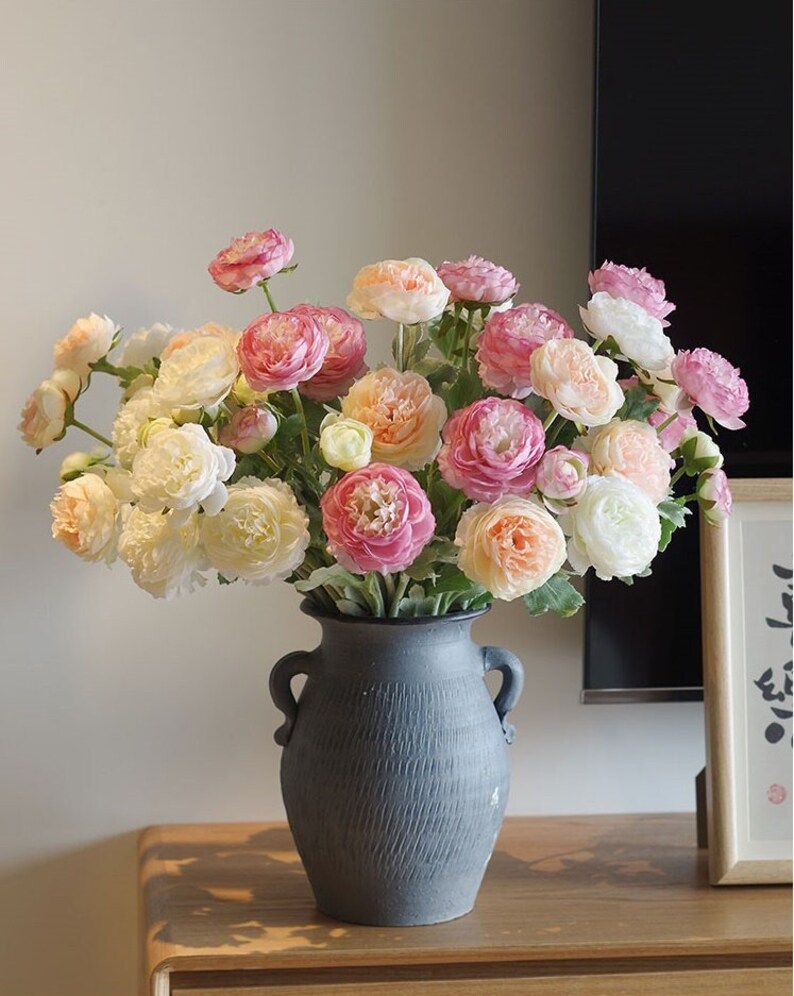 Fake Ranunculus, Silk Ranunculus, Peach Ranunculus, Orange Yellow ...