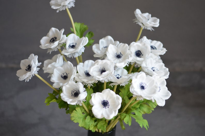 Deep Blue Center Anemones Real Touch Flowers, Centerpieces, Decorative Flowers Navy Blue Anemones image 3