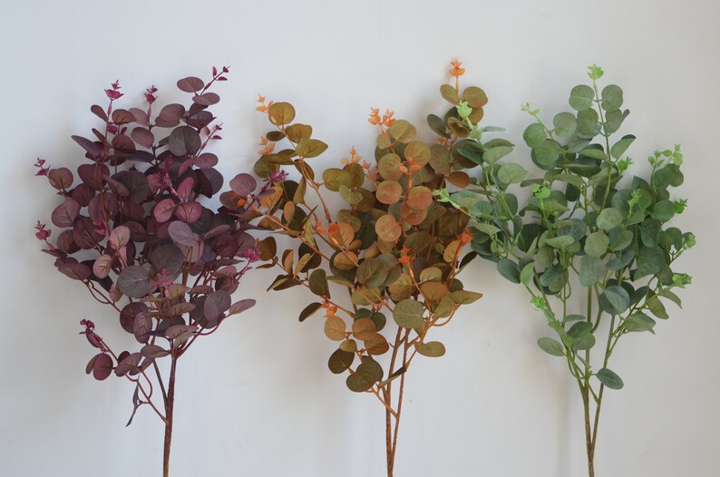 Faux Eucalyptus, Burgundy Eucalyptus, Fall flowers, Artificial Eucalyptus, Autumn Orange Eucalyptus, Faux Leaves, Fall Decor image 7