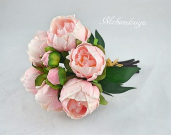 Pink Peony Bundles Real Touch Flowers Silk Peony Bridal Bouquets Wedding Centerpieces Bridesmaid Bouquets