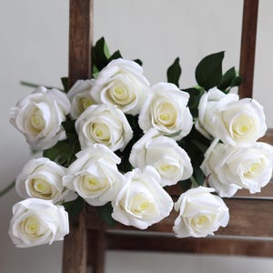 27.5&quot; White Roses, White Faux Flowers By Stem, Artificial Flowers, Real Touch Flowers, Real Touch Roses, Faux Roses