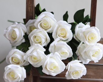 27.5" White Roses, White Faux Flowers By Stem, Artificial Flowers, Real Touch Flowers, Real Touch Roses, Faux Roses