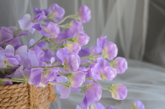 Purple Sweet Pea, Artificial Sweet Pea, Small Fake Flowers, Lilac Flowers,  Sweet Pea Flower, Silk Sweet Pea, Sweet Pea Decorations 